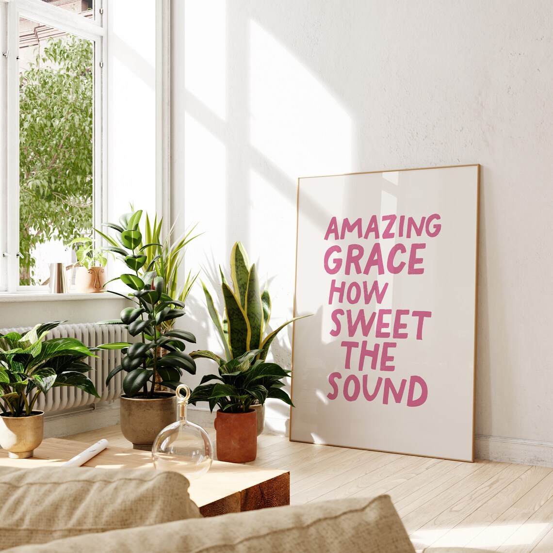 Amazing Grace How Sweet the Sound Pink Typography Hymn Lyric Faith Music Poster - Image 4