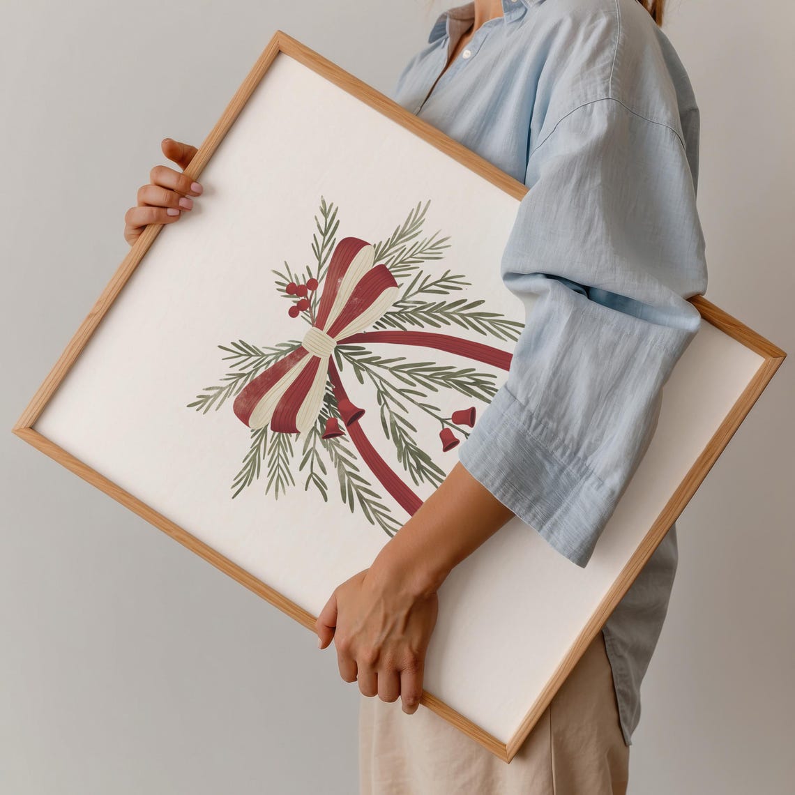 Coquette Christmas Bow Watercolor Pine Berries Festive Holiday Poster - Image 4