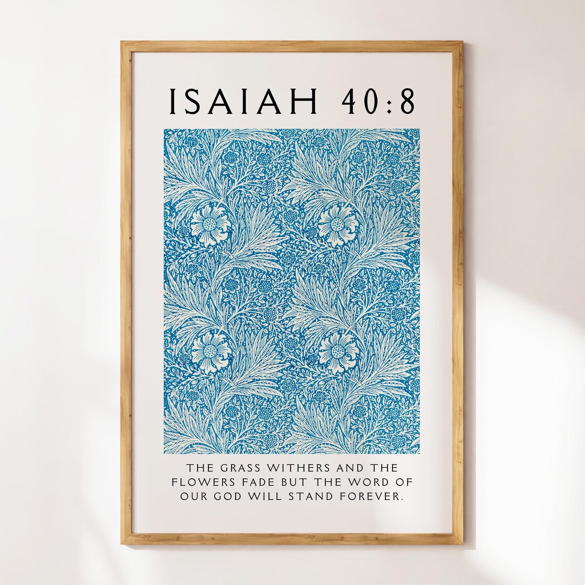 Isaiah 40 8 Blue Floral Willow Pattern Bible Verse Botanical Wall Poster - Image 4
