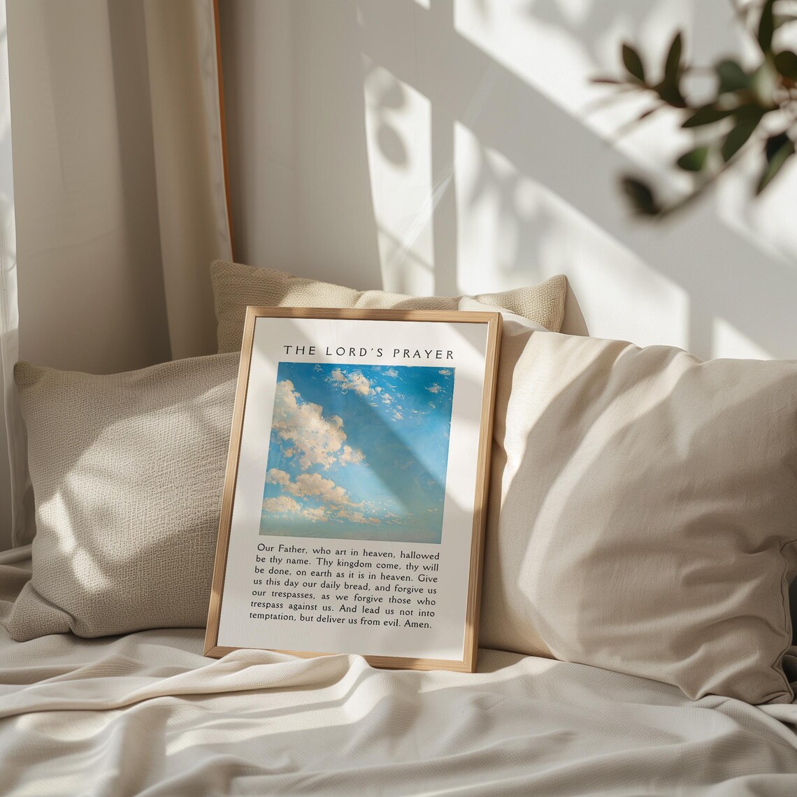 The Lords Prayer Blue Cloudy Sky Painting Christian Prayer Bible Poster - Image 2