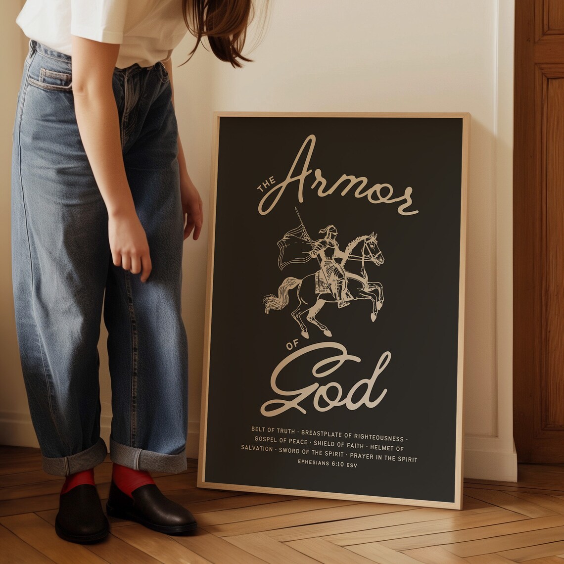 The Armor Of God Knight On Horse Vintage Style Christian Bible Poster - Image 3