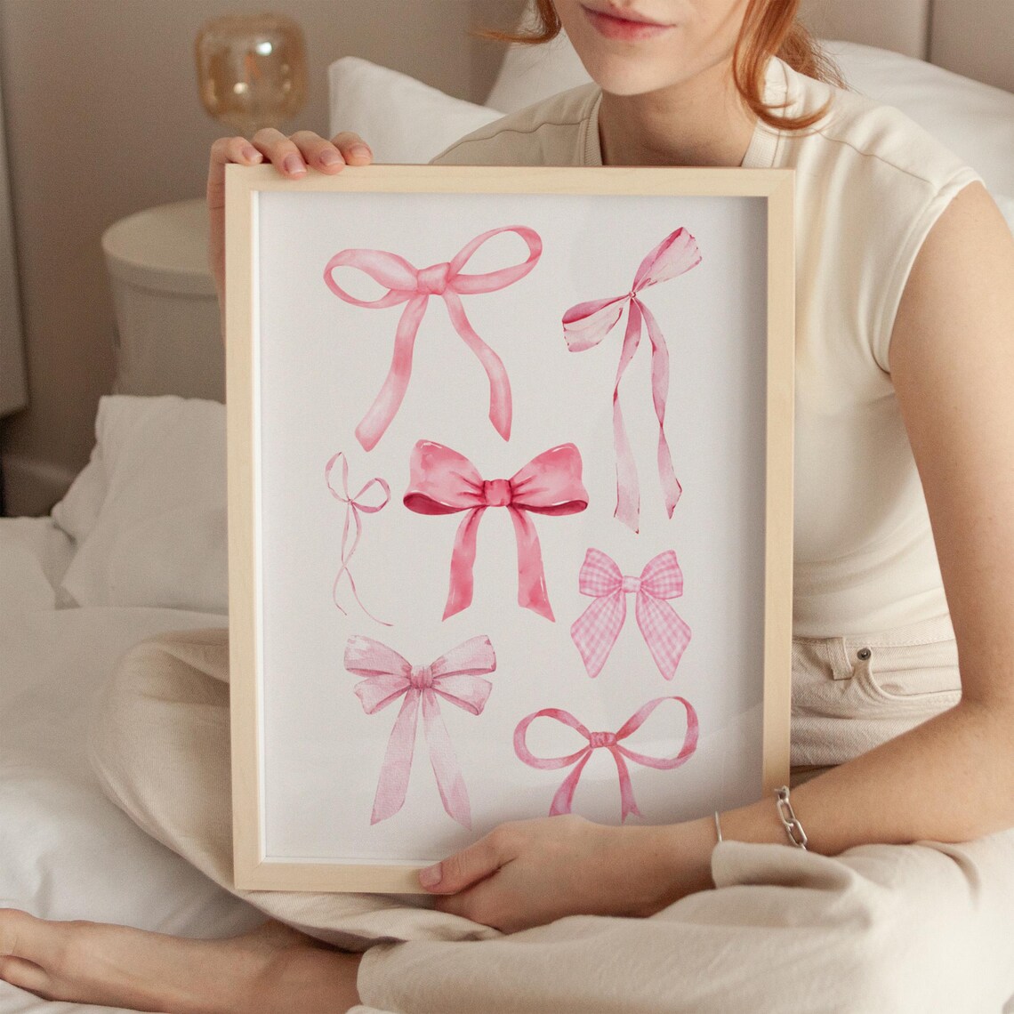 Pink Watercolor Ribbon Bows Coquette Aesthetic Trendy Wall Decor Poster - Image 3