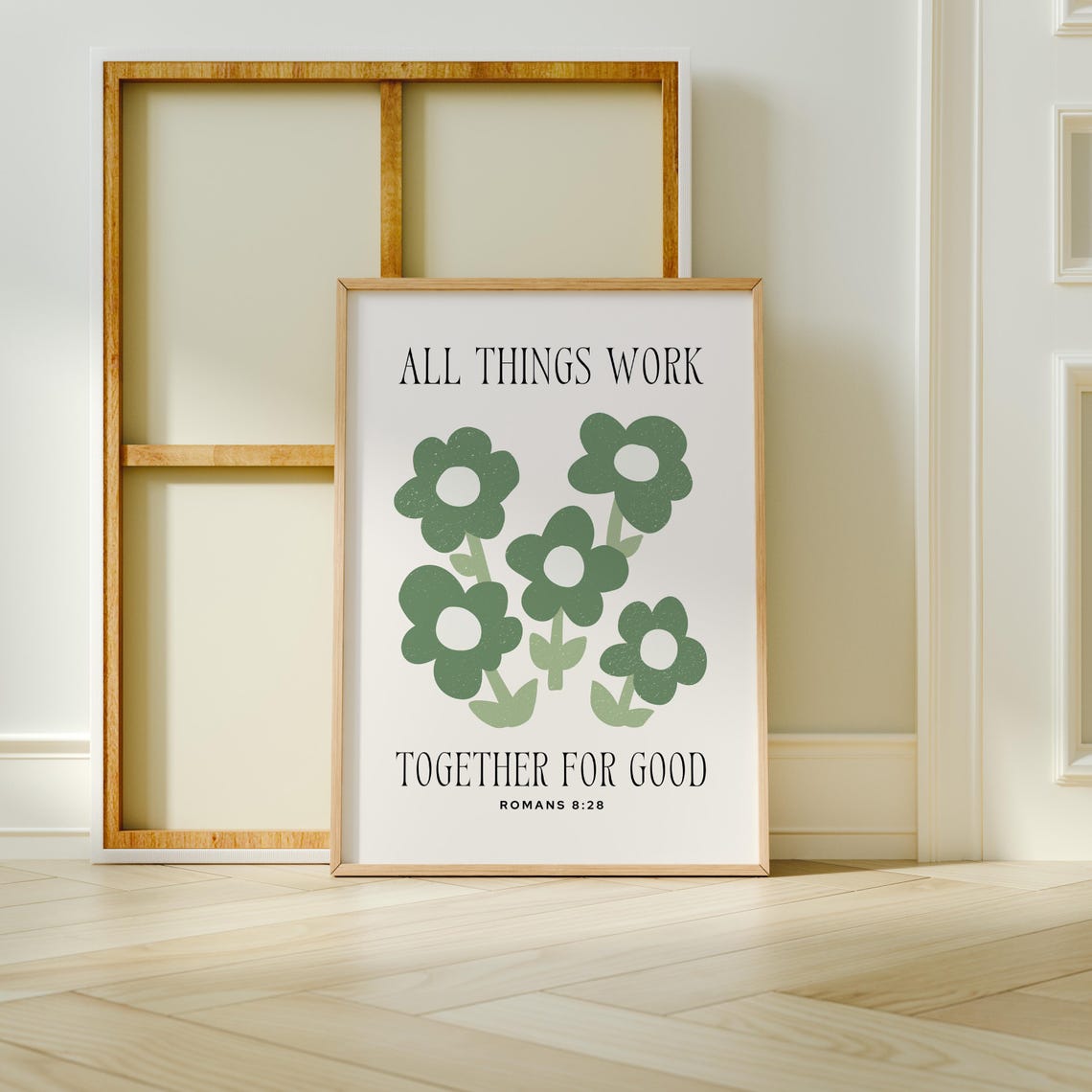 All Things Work Together For Good Romans 8:28 Green Floral Poster - Image 3
