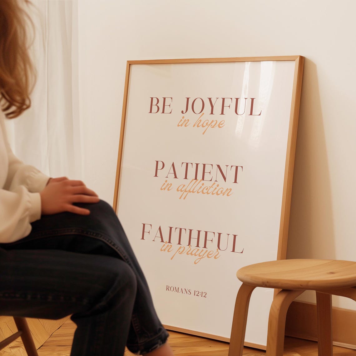 Romans 12 12 Be Joyful In Hope Burgundy Serif Scripture Verse Poster - Image 3
