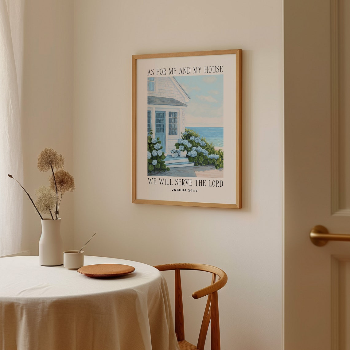 Joshua 24:15 As for Me and My House Coastal Cottage Bible Poster - Image 3