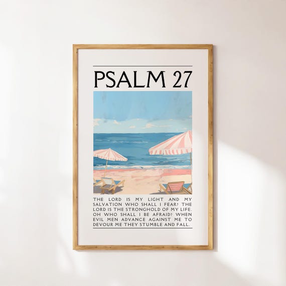 Psalm 27 Coastal Granddaughter Prints Christian Wall Art Pink Preppy Decor Christian Prints Bible Verse Wall Art Trendy Apartment Decor