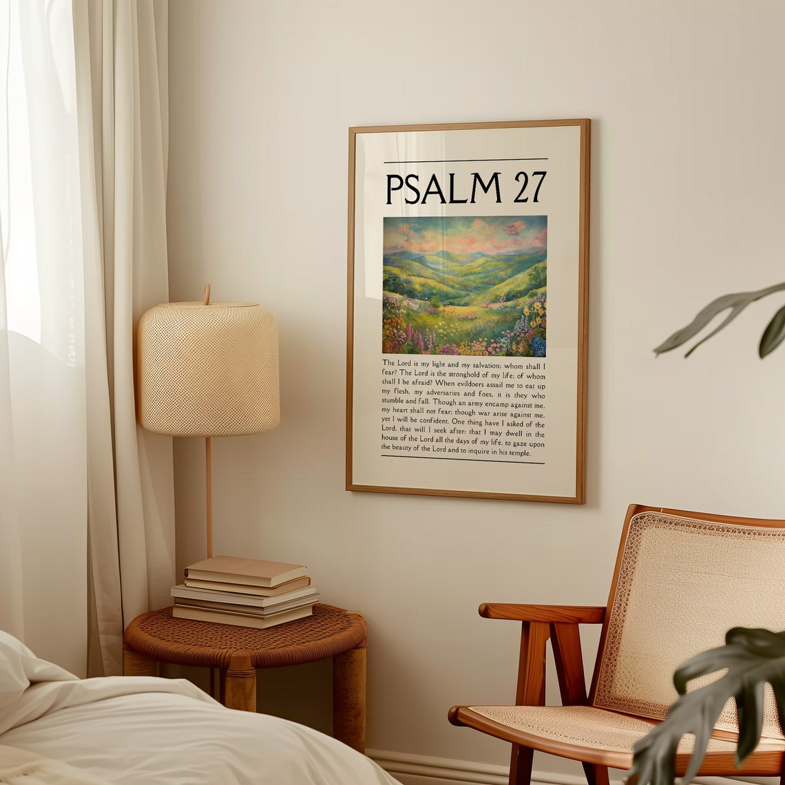Psalm 27 Full Verse Painted Flower Meadow Hills Landscape Poster - Image 4