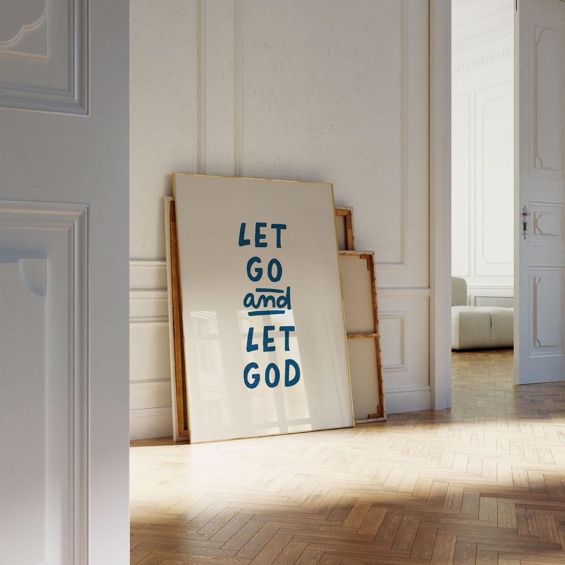 Let Go and Let God Navy Hand Lettered Minimalist Scripture Poster - Image 2