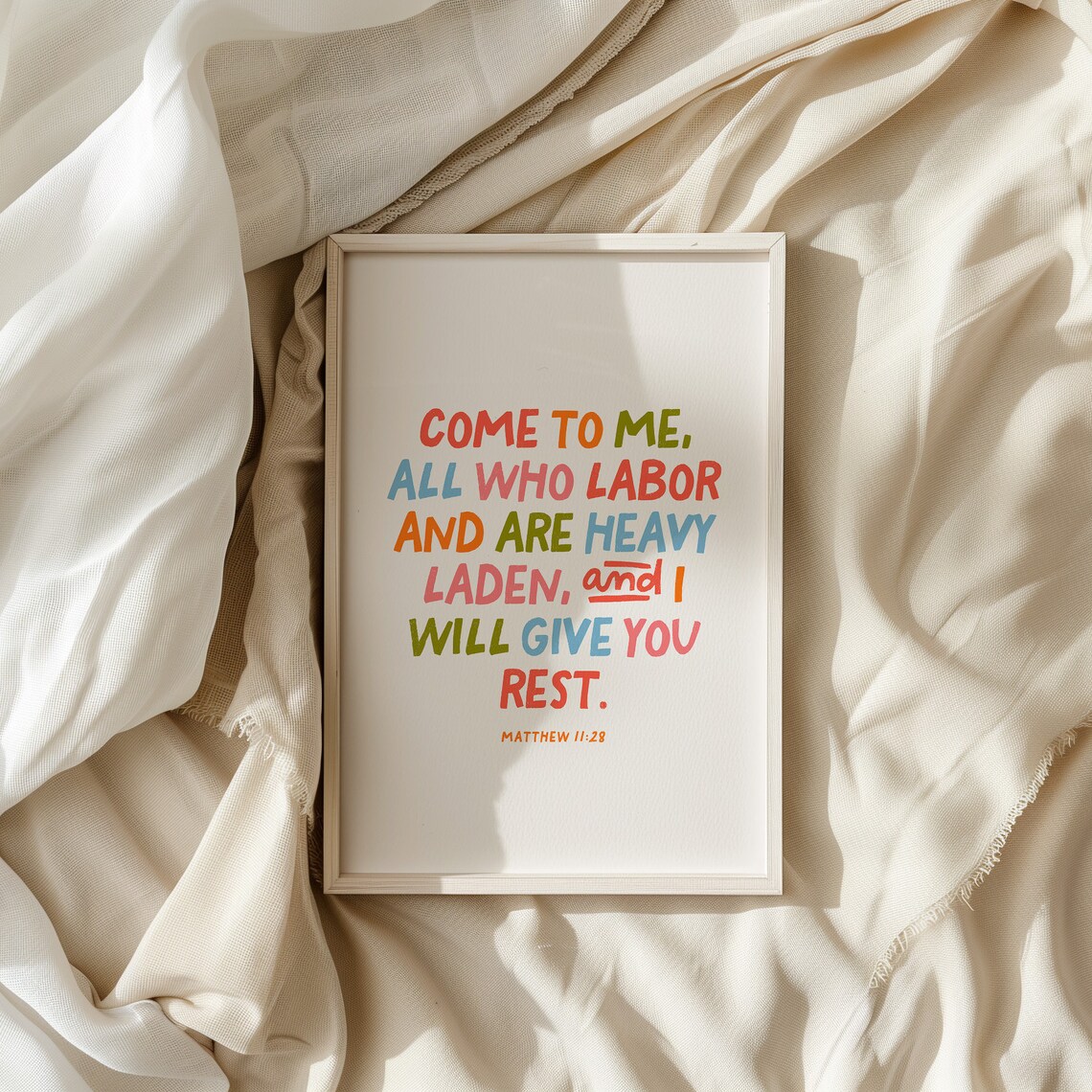 Come To Me All Who Labor Matthew 11 28 Colorful Typography Christian Rest Wall Art - Image 4