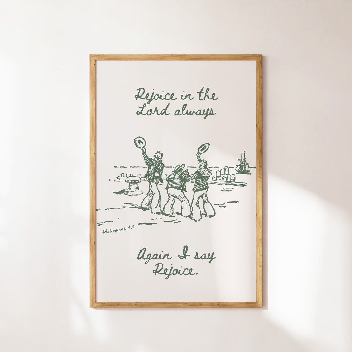Philippians 4:4 Rejoice Always Green Ink Sailor Dock Vintage Sketch Poster - Image 4