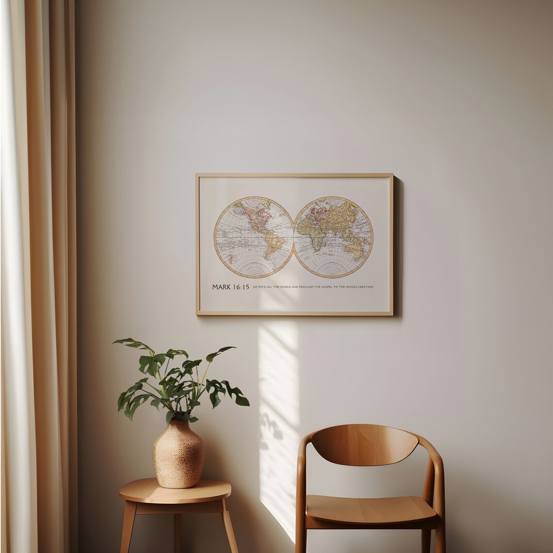 Mark 16:15 Vintage World Map Christian Wall Art - Image 4