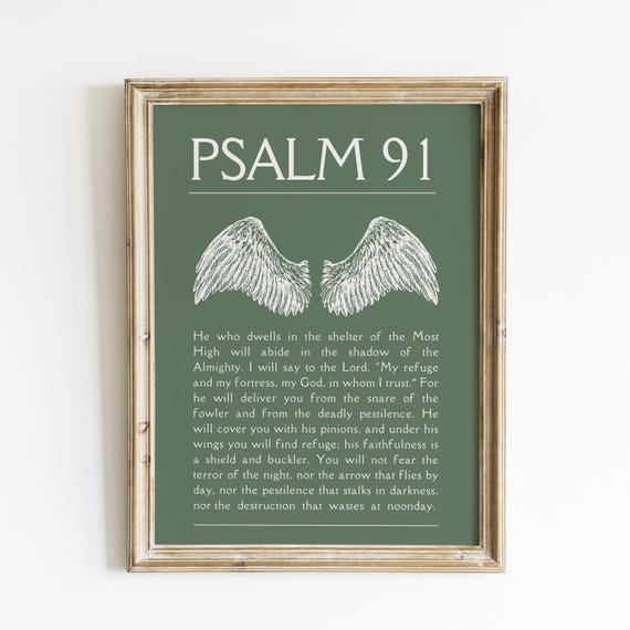Psalm 91 Angel Wings Bible Verse Wall Art Christian Wall Art Trendy Apartment Decor Church Office For Nursery Wall Art Sage Green Wall Art