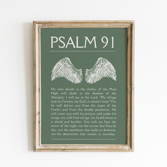 Psalm 91 Angel Wings Shelter of the Most High Scripture Poster