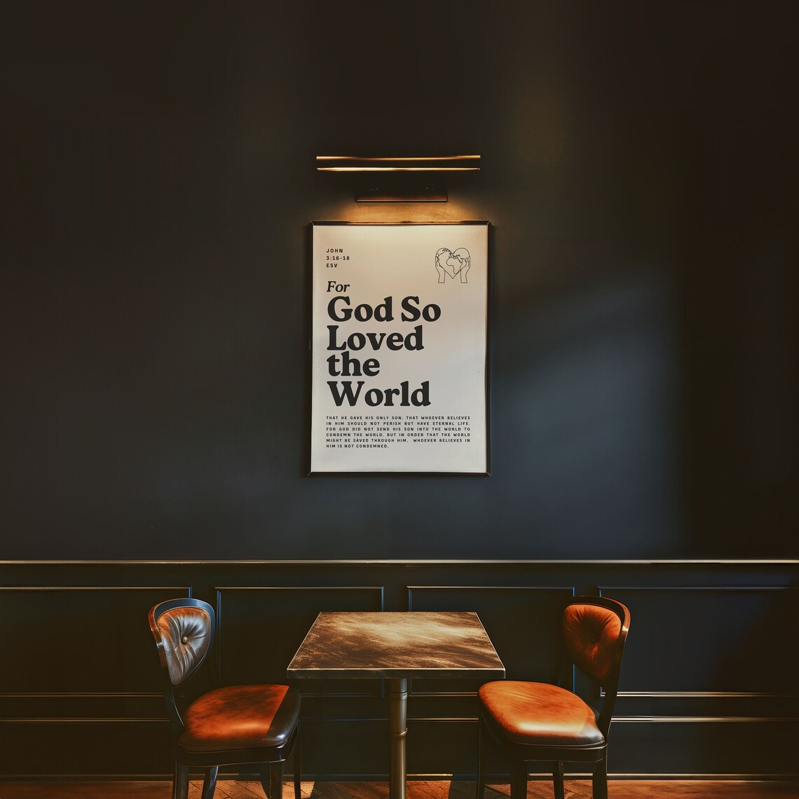 For God So Loved the World John 3 16 18 Black Serif Bible Verse Faith Poster - Image 3