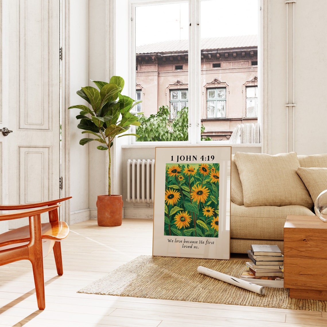 1 John 4 19 We Love Because He First Loved Us Sunflower Bible Poster - Image 3
