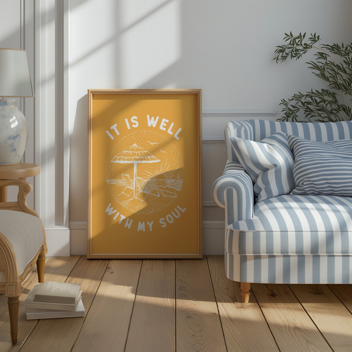 It Is Well With My Soul Mustard Yellow Coastal Sunset Poster - Image 4
