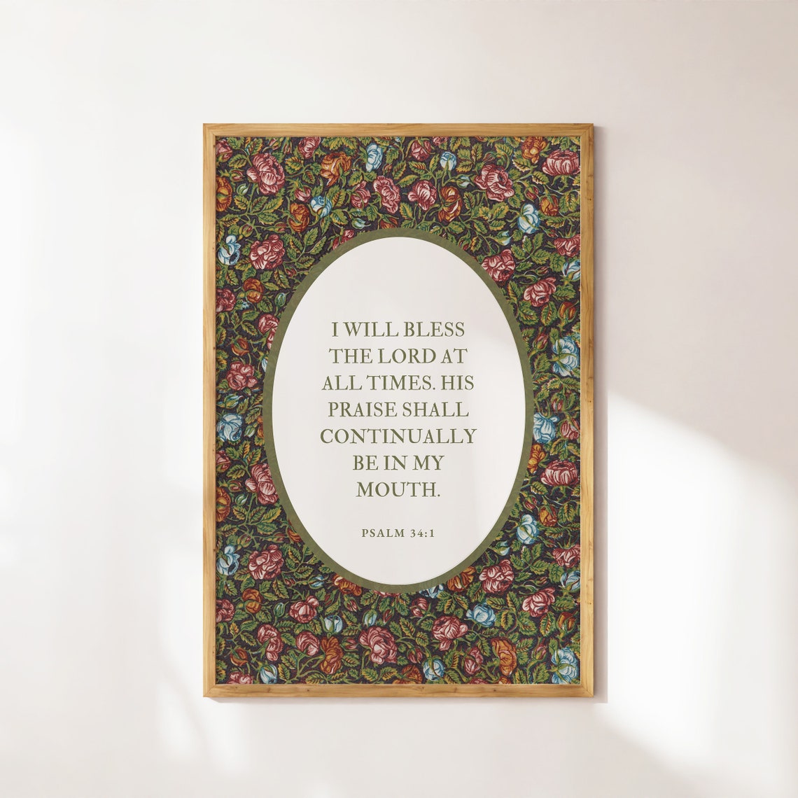 Psalm 34 I Will Bless The Lord Vintage Dark Floral Oval Poster - Image 4