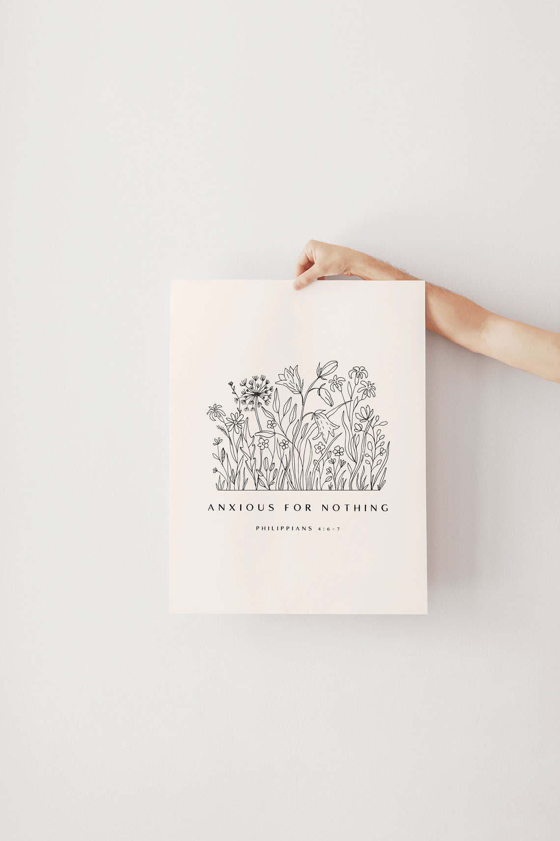 Anxious for Nothing Philippians 4 Wildflower Line Art Christian Poster - Image 3