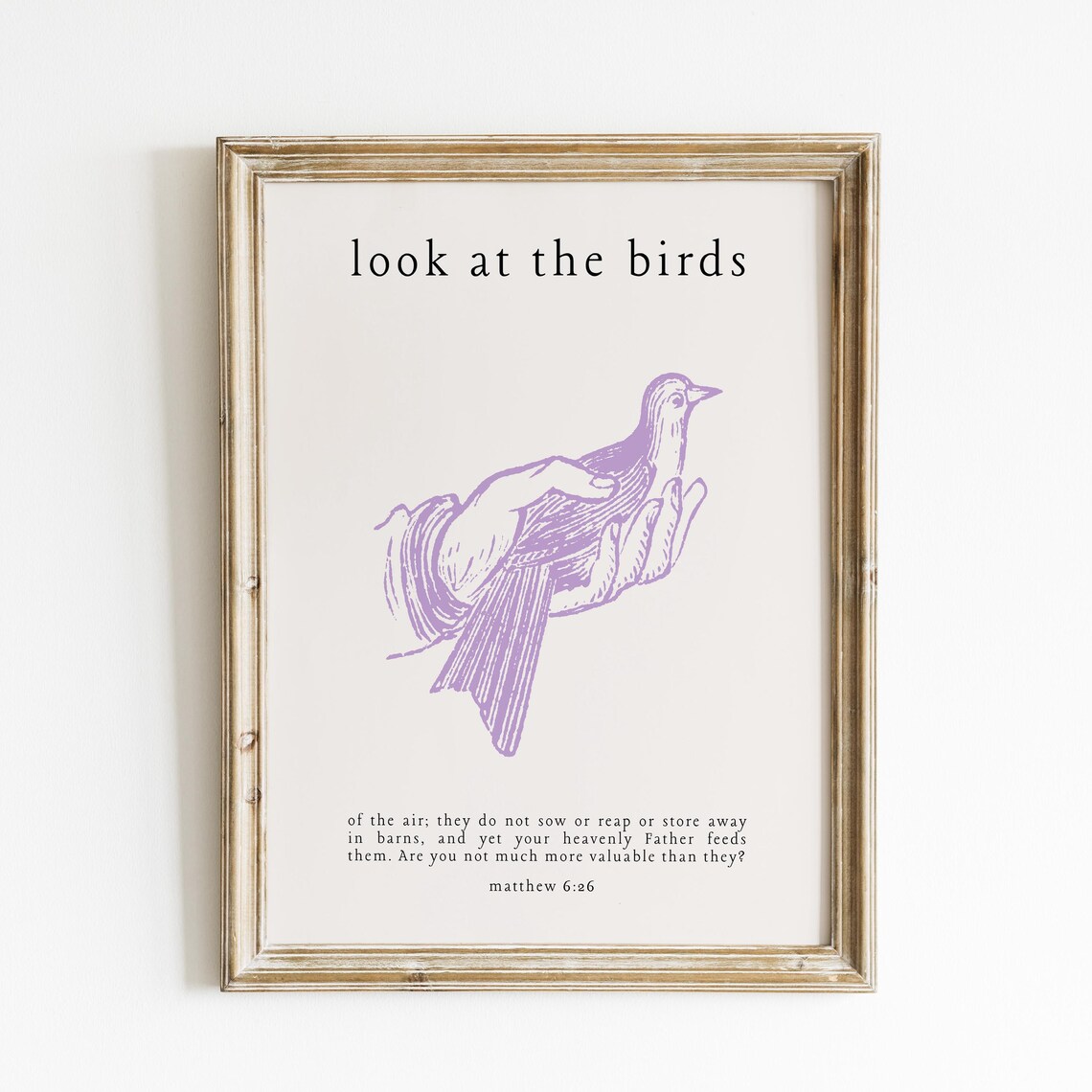 Look At the Birds Matthew 6:26 Purple Bird In Hand Vintage Poster