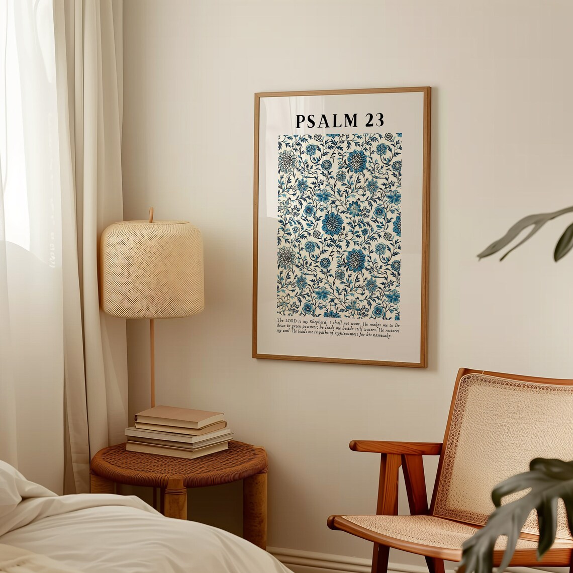 Psalm 23 Blue Vintage Christian Floral Art Print - Image 3