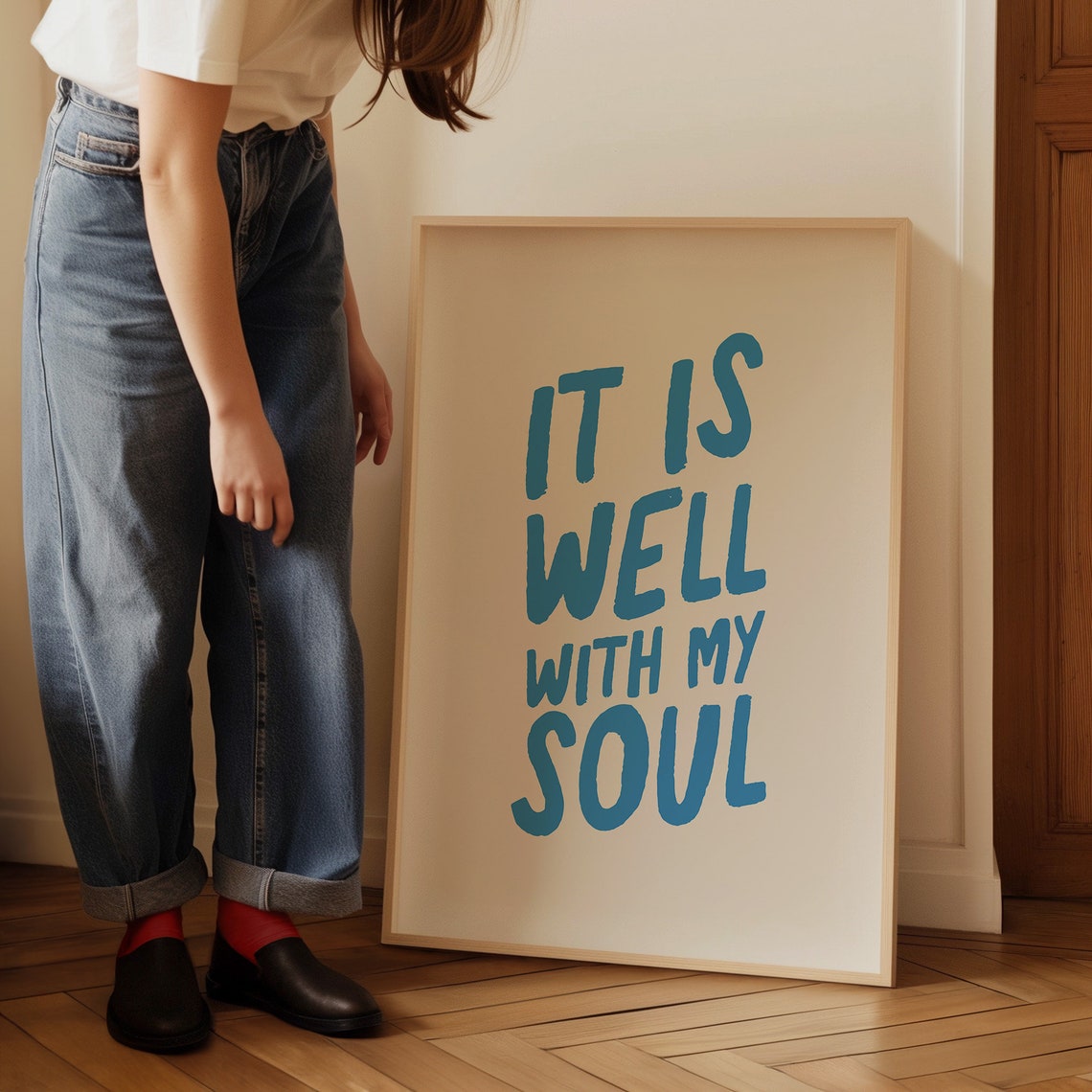 It Is Well With My Soul Blue Cream Hymn Typography Poster Art - Image 4