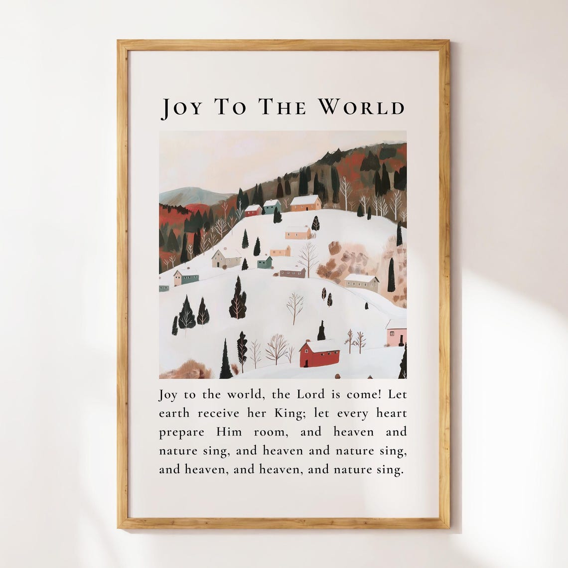 Joy To The World Snowy Village Carol Lyrics Winter Scene Poster