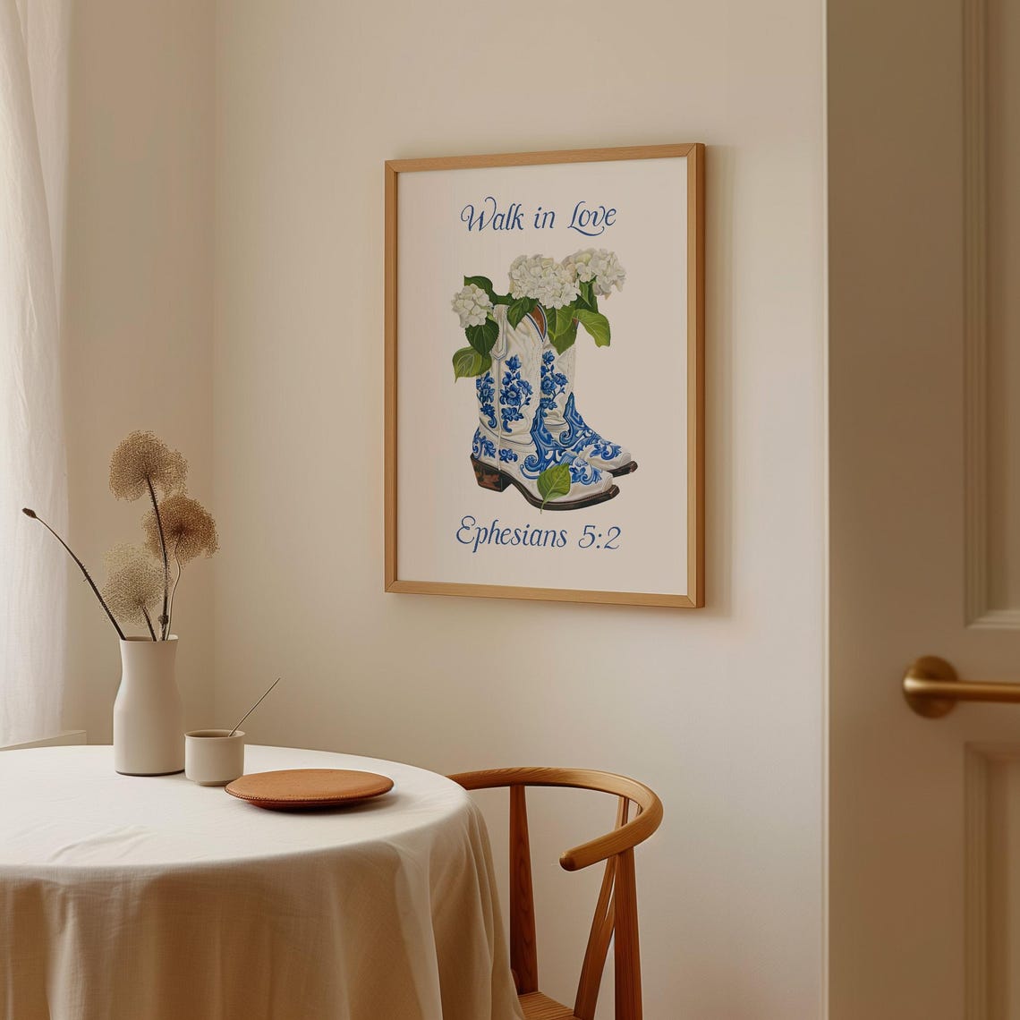 Walk In Love Ephesians 5 2 Chinoiserie Cowboy Boots Hydrangea Poster - Image 4