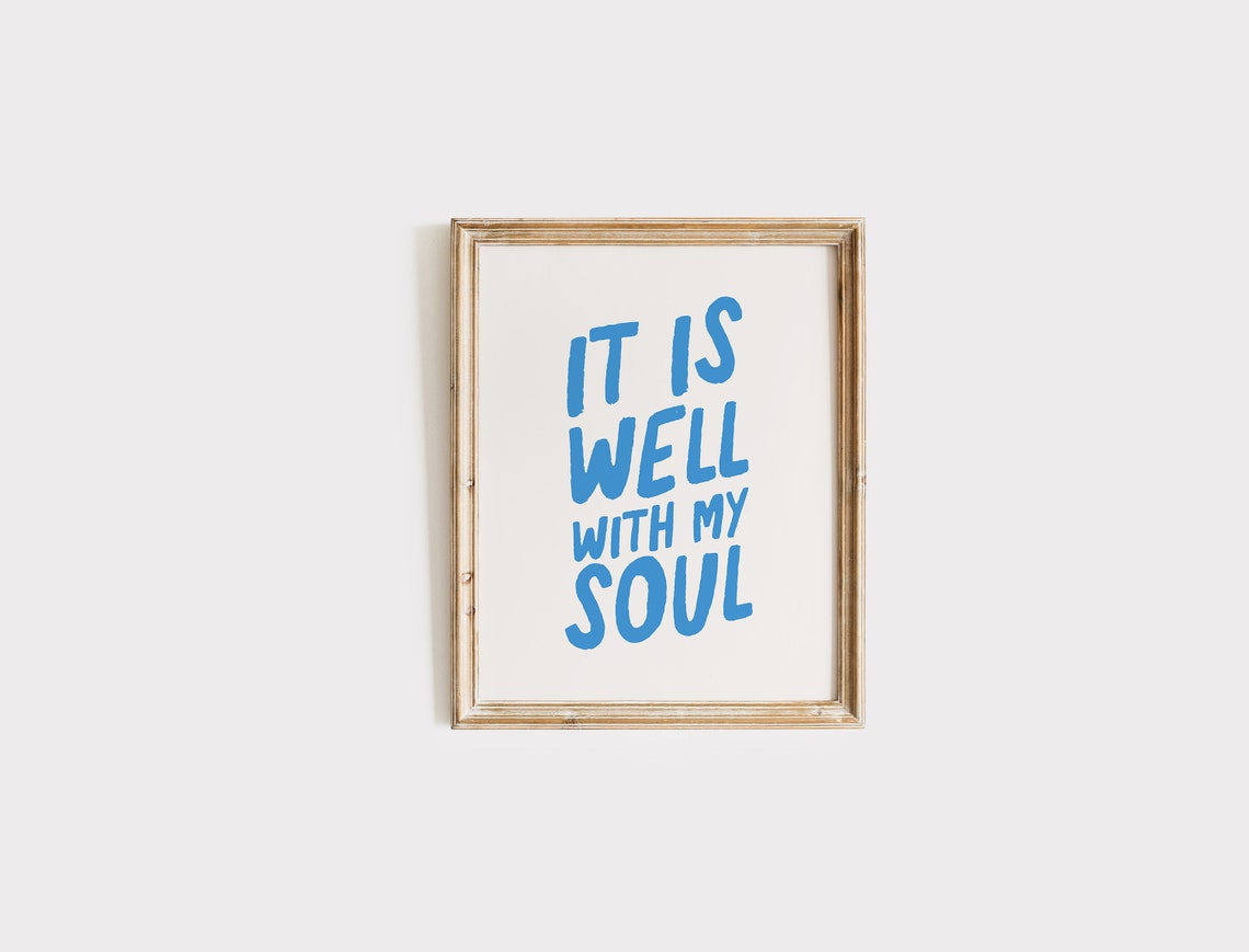 It Is Well With My Soul Blue Cream Hymn Typography Poster Art - Image 3