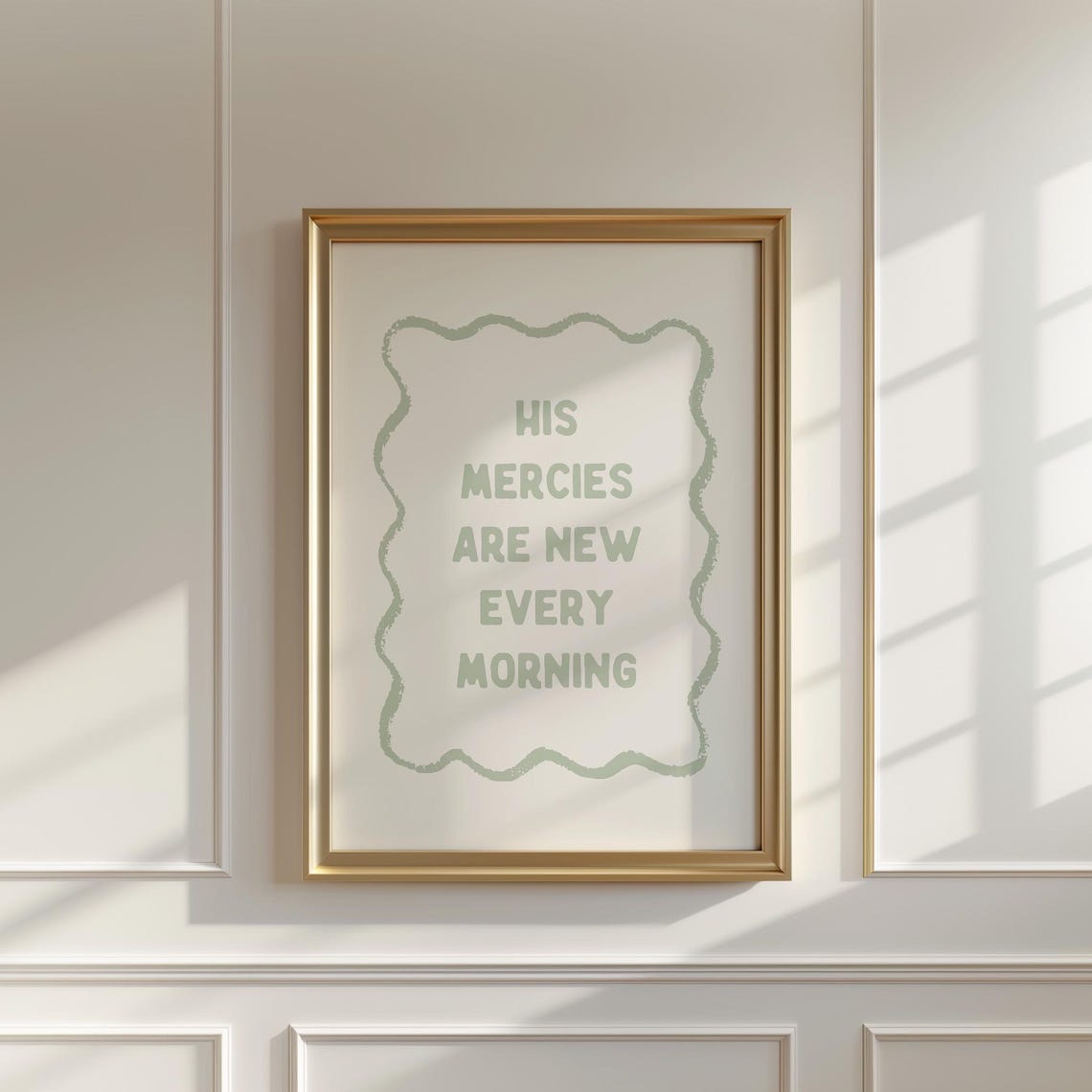 His Mercies Are New Every Morning Sage Scallop Frame Cream Poster - Image 3