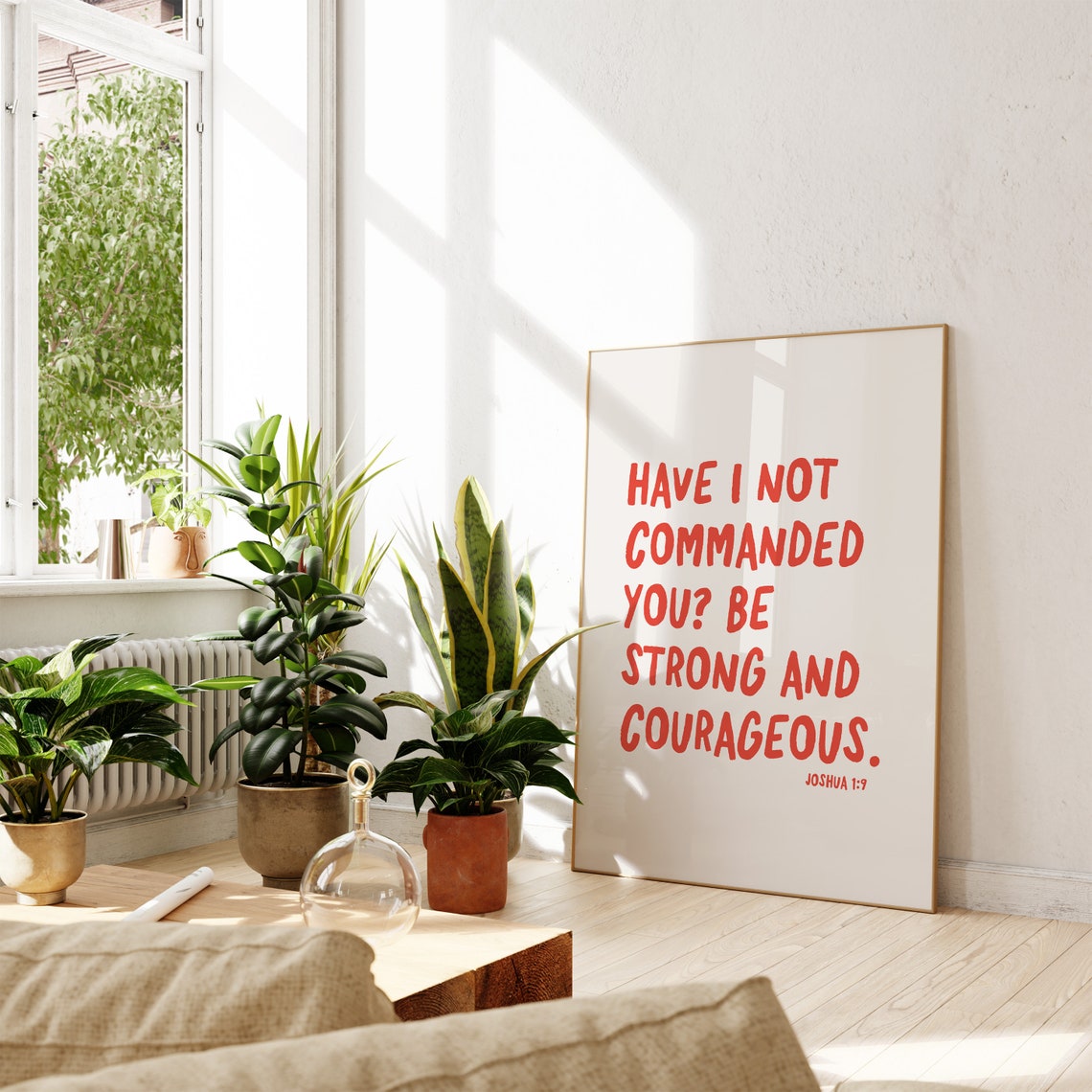 Be Strong And Courageous Joshua 1:9 Red Bold Quote Scripture Poster - Image 3