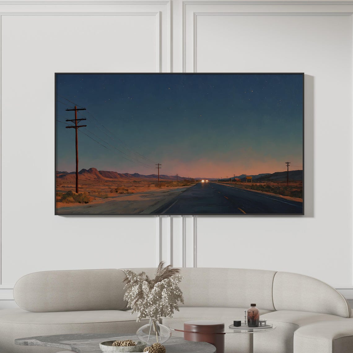 Lonely Desert Highway Starry Night Road Trip Oil Painting Print