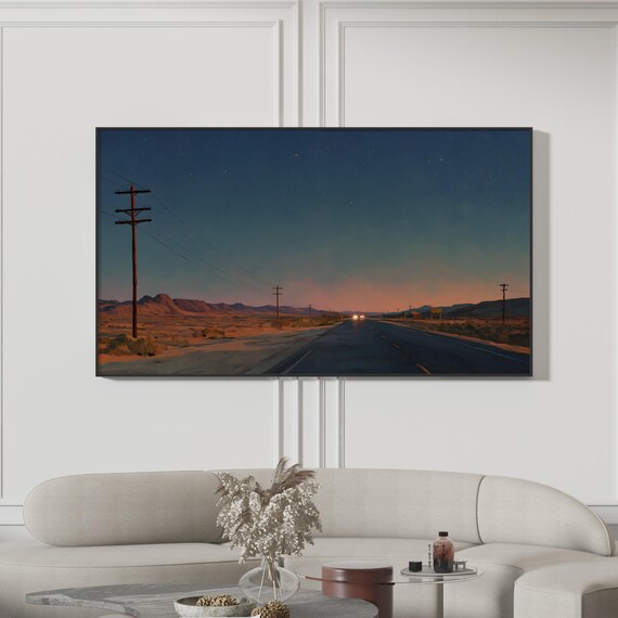Lonely Desert Highway Starry Night Road Trip Oil Painting Print