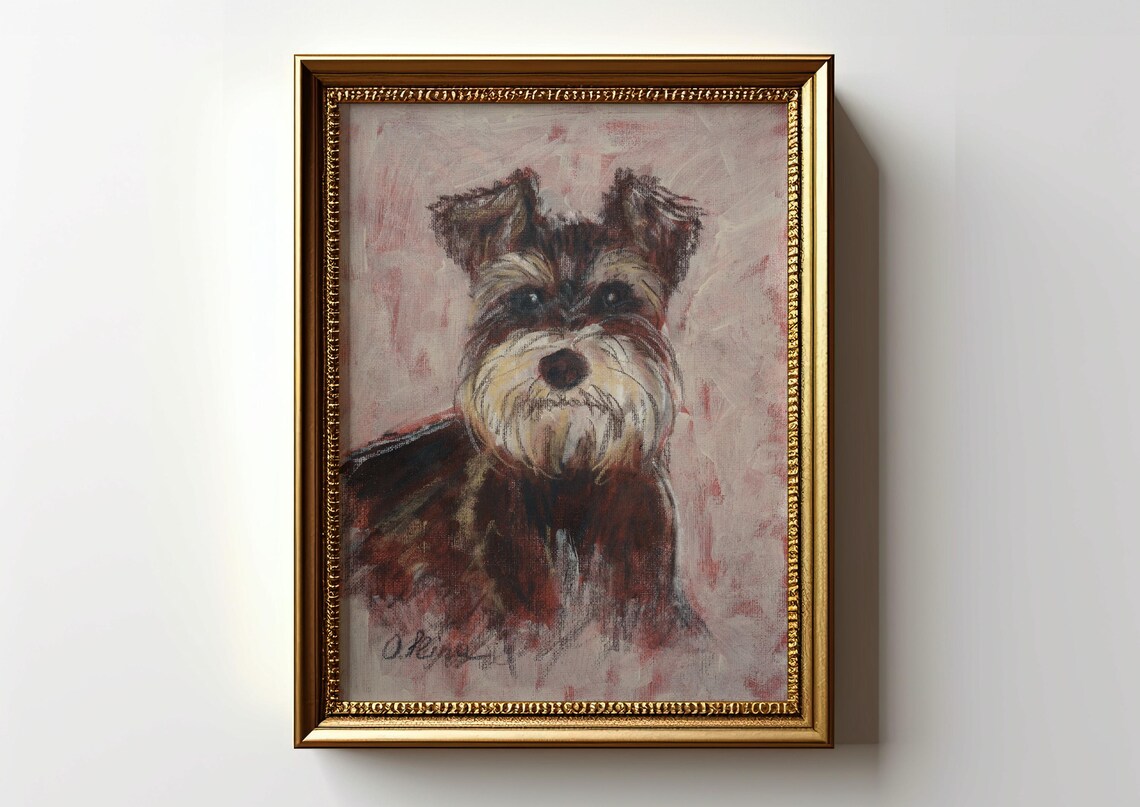 Miniature Schnauzer Portrait Oil Painting Dog Lover Wall Poster