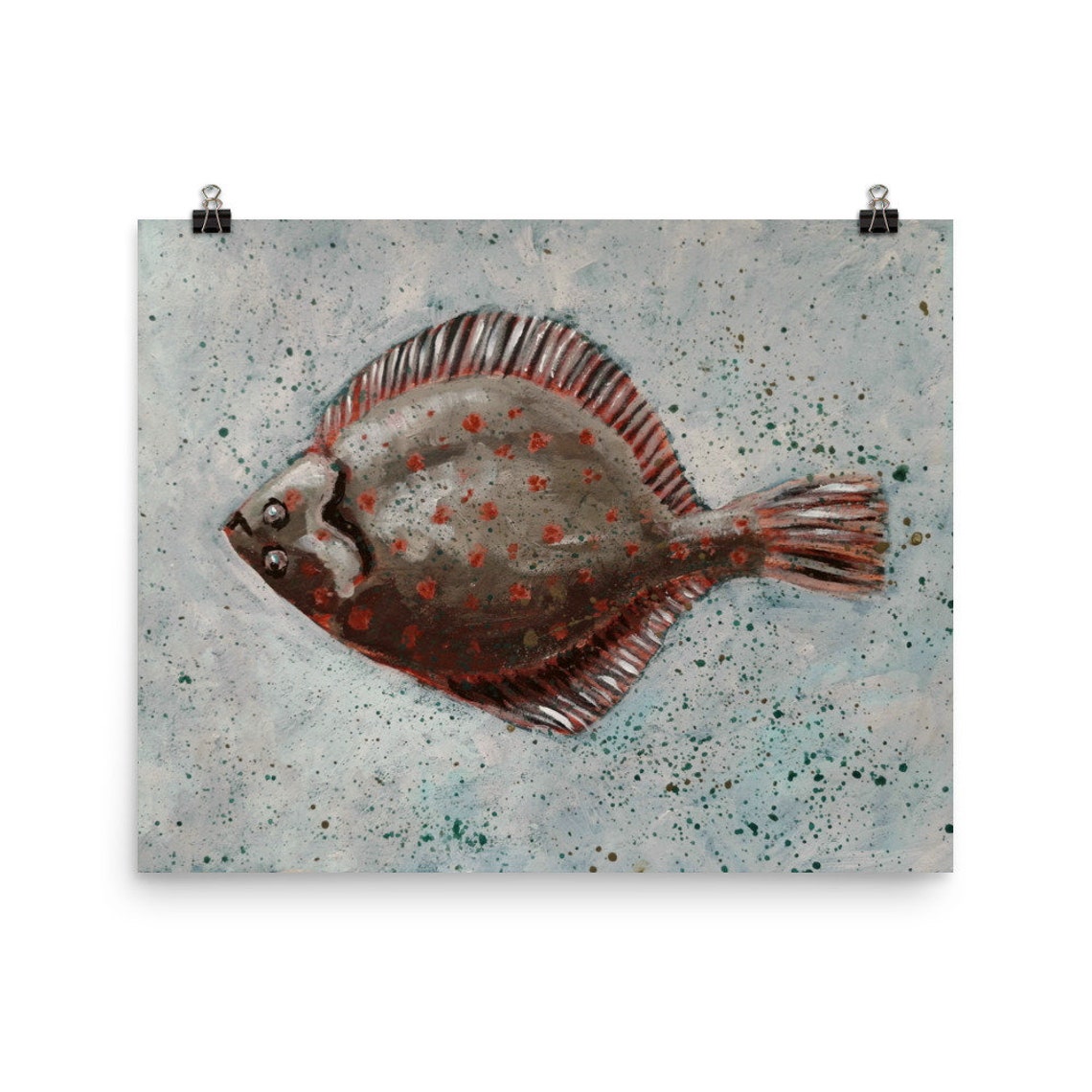 Red Spotted Flounder Flatfish Ocean Folk Painting Art Poster - Image 3