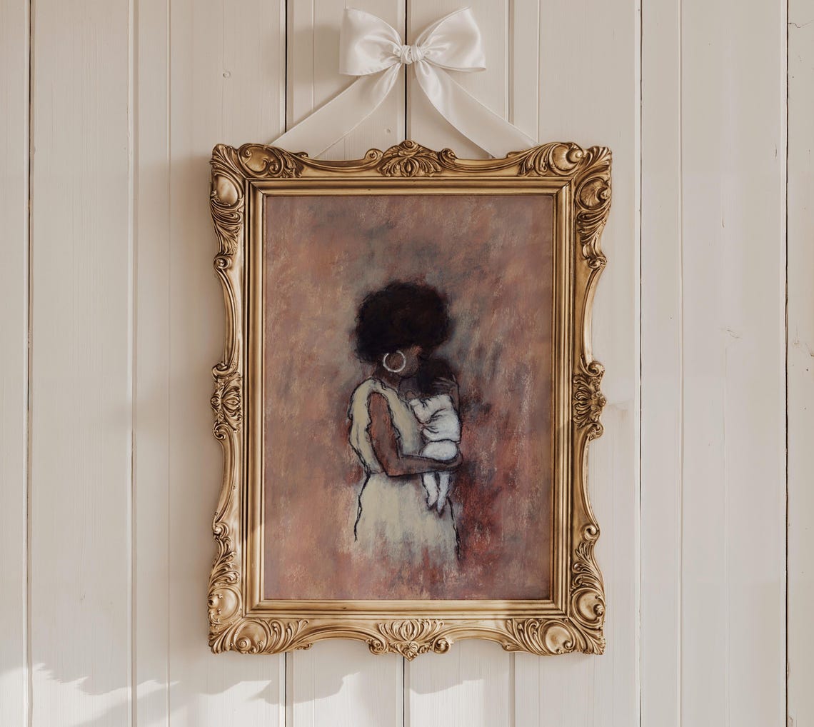 Motherhood Art Gift For New Mother And Baby Painting For Nursery Wall Decor Black Mother And Newborn Gift For Best Friend Poster Unframed - Image 3