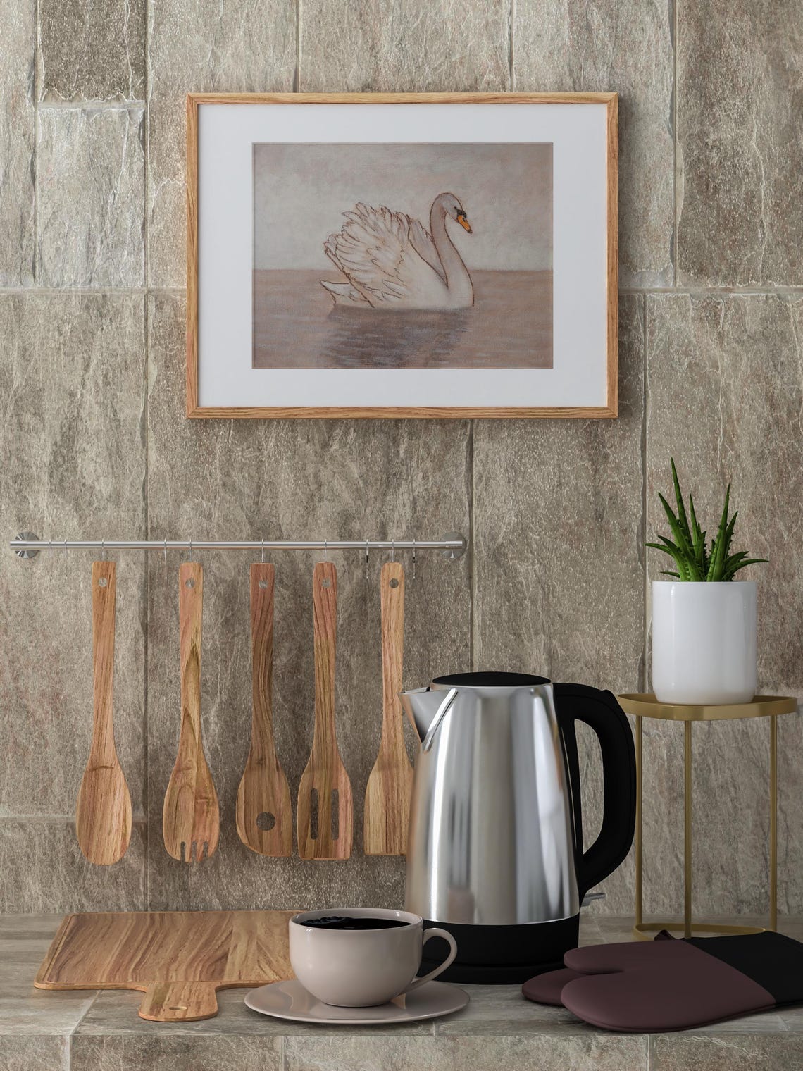 Elegant White Swan on Water Painting Poster Soft Muted Colors - Image 2