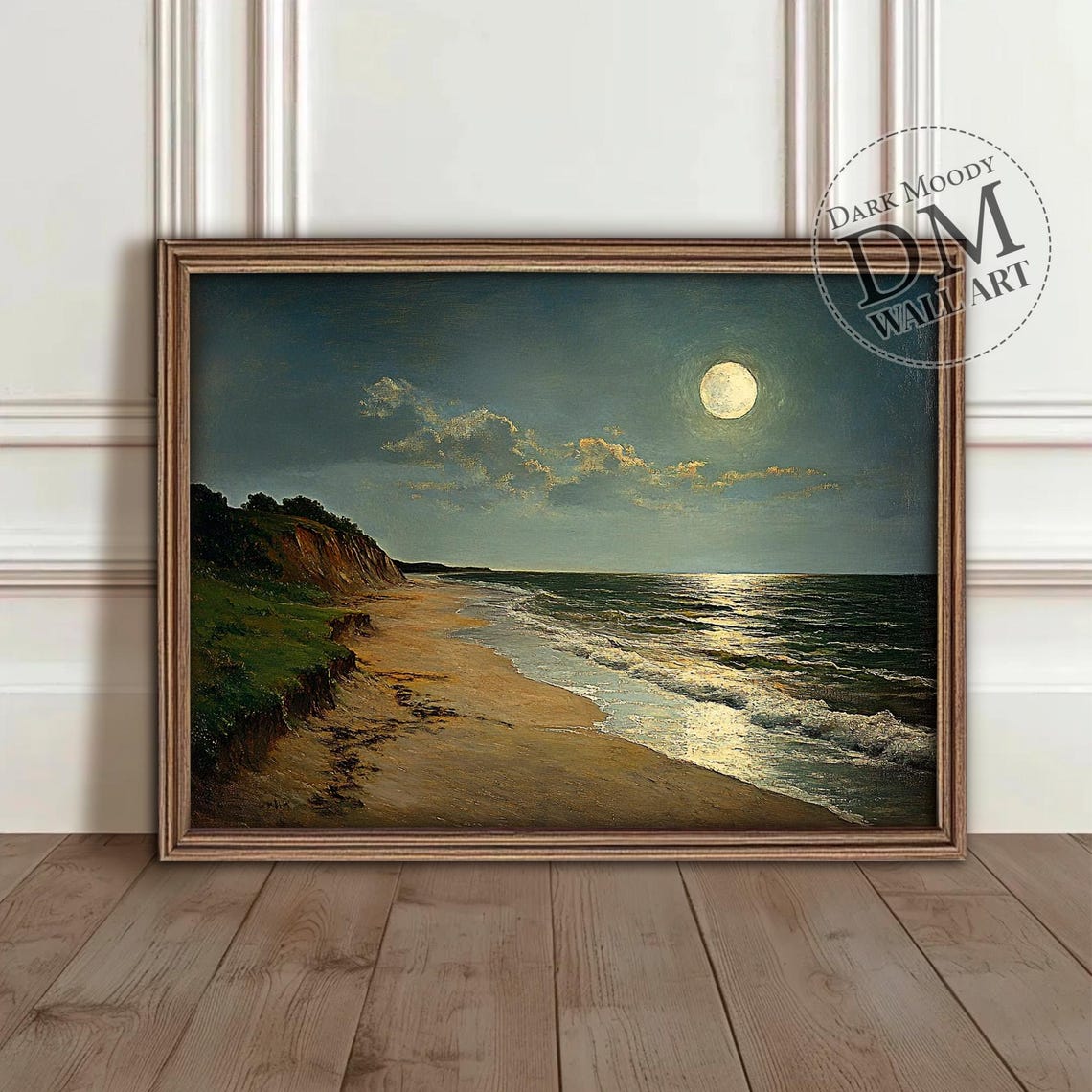 Moonlit Ocean Wall Art Gothic Full Moon Seascape Coastal Print