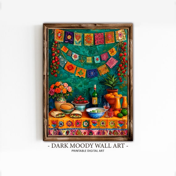 Mexican Talavera Kitchen Still Life, Folk Art Art Print