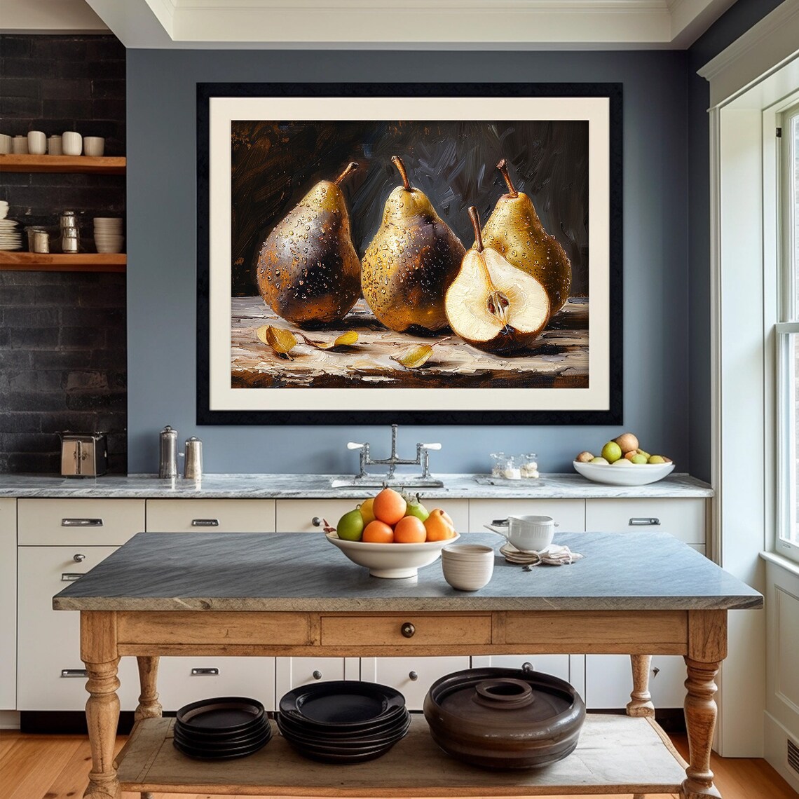 Rustic Pear Painting, Dark Moody Kitchen Still Life - Image 2