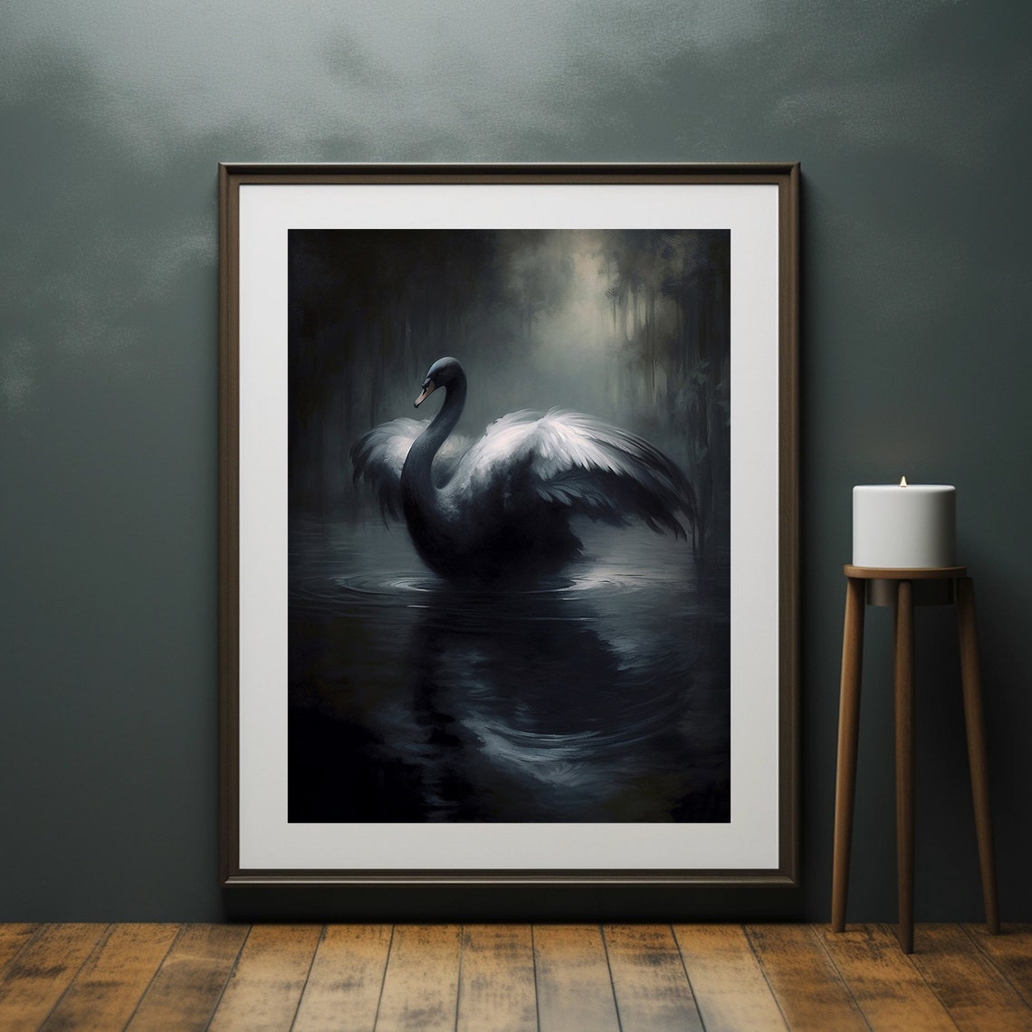 Antique Black Swan Painting Dark Moody Wall Art Vintage Bird Print Dark Academia Decor Animal Dark Oil Painting - Image 2