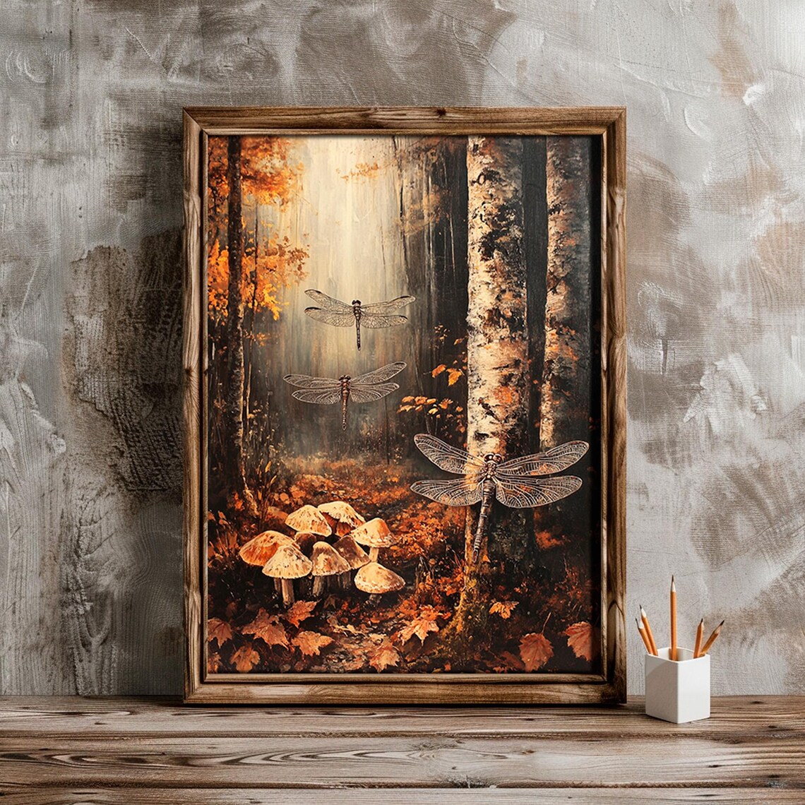 Dragonflies Autumn Forest Mushrooms Woodland Nature Wall Art - Image 2