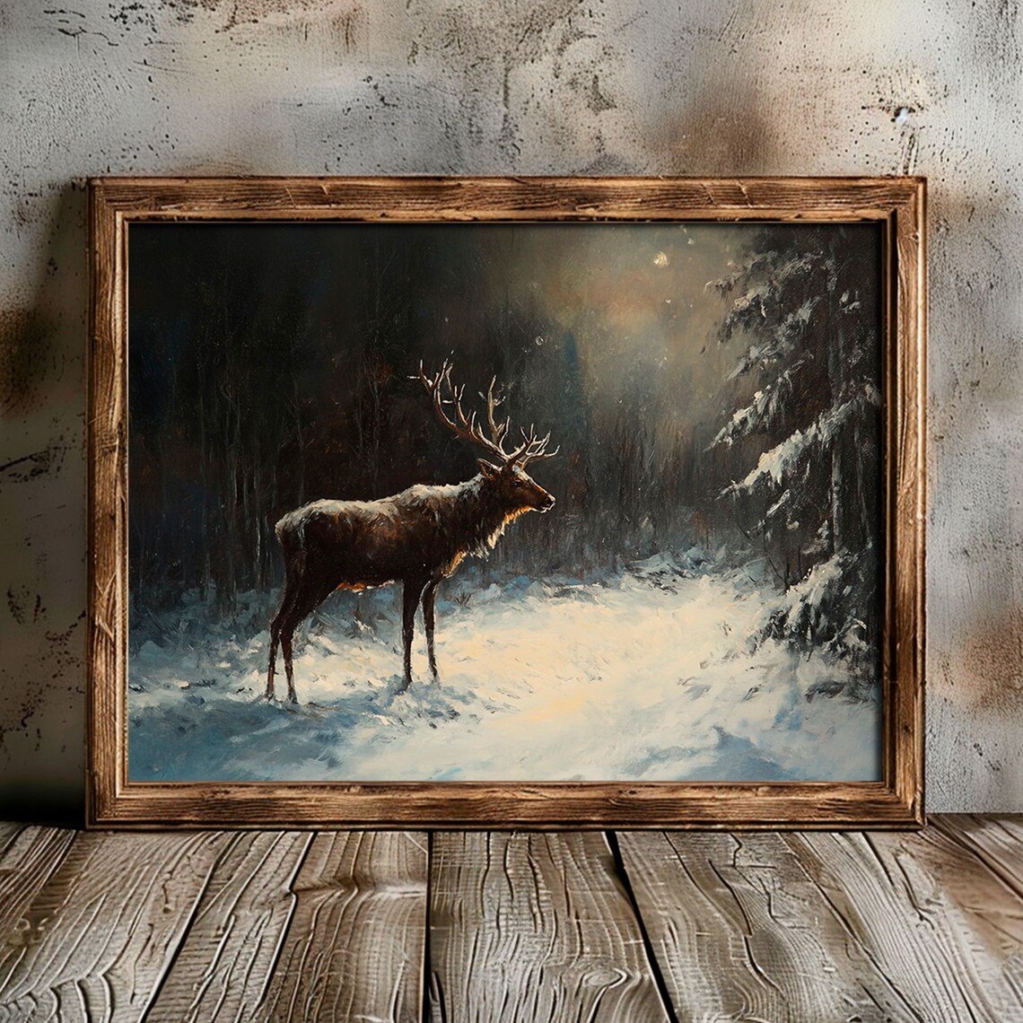 Majestic Elk Snowy Forest Moonlight Winter Wildlife Animal Poster - Image 4
