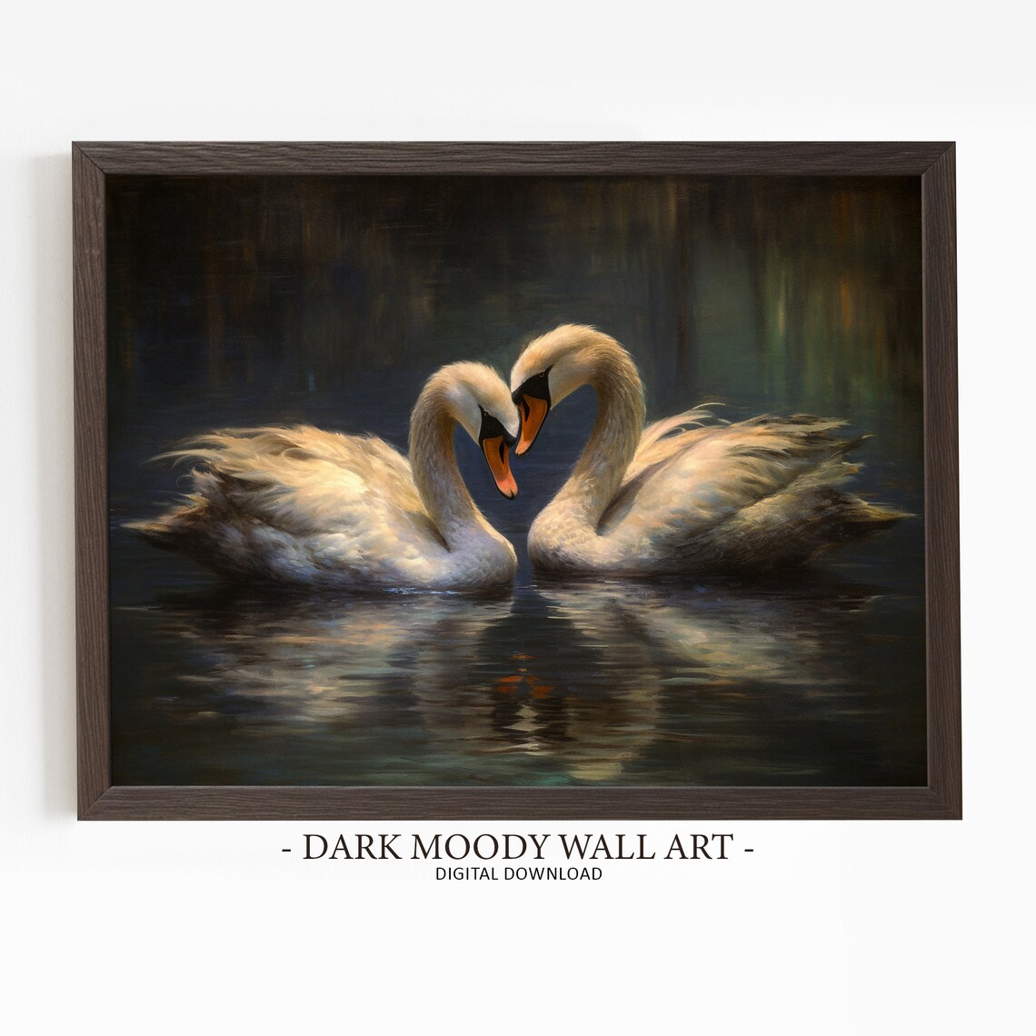 White Swan Painting, Dark Academia Bird Art