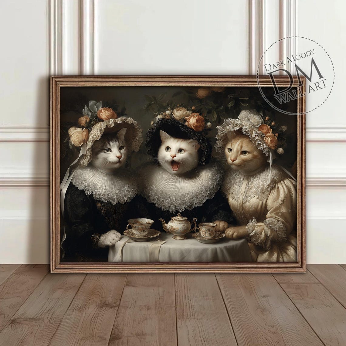 Victorian Cats Tea Party Wall Art Gothic Coquette Animal Portrait Print