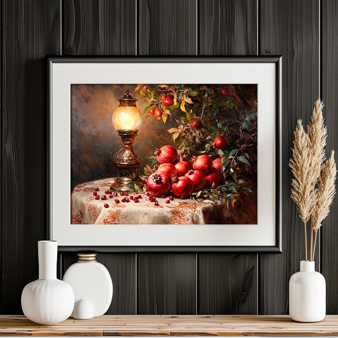 Pomegranate Wall Art Fall Wall Art Autumn Vintage Kitchen Wall Art Rustic Fall Decor Dark Moody Print Fruit Oil Painting - Image 4