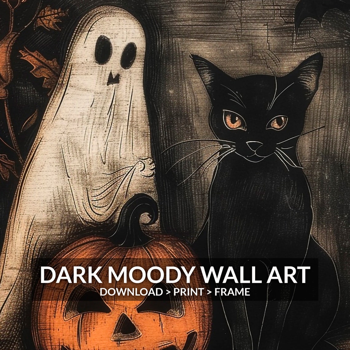 Ghost Black Cat Jack O Lantern Vintage Halloween Night Scene Poster - Image 6