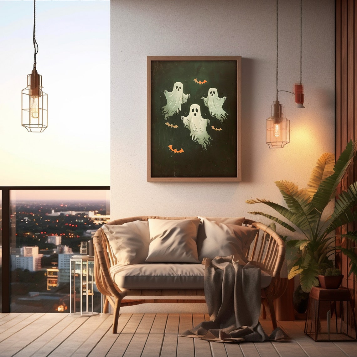 Cute Ghost Painting Halloween Wall Art Dark Academia Decor Gothic Cottagecore Print Halloween Flying Ghost - Image 5