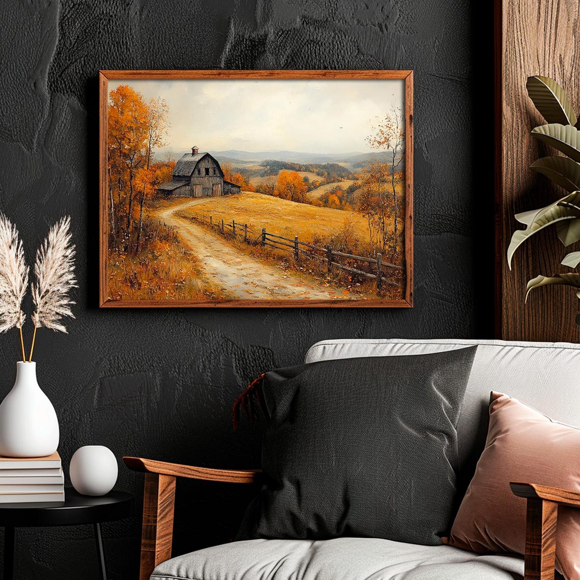 Old Gray Barn Dirt Road Golden Autumn Fields Fall Landscape Poster - Image 2