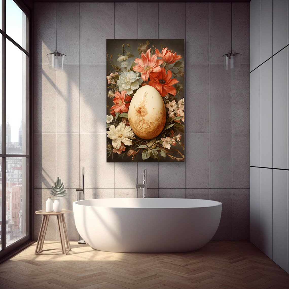 Easter Egg Print, Spring Moody Flower Basket Painting - Image 6