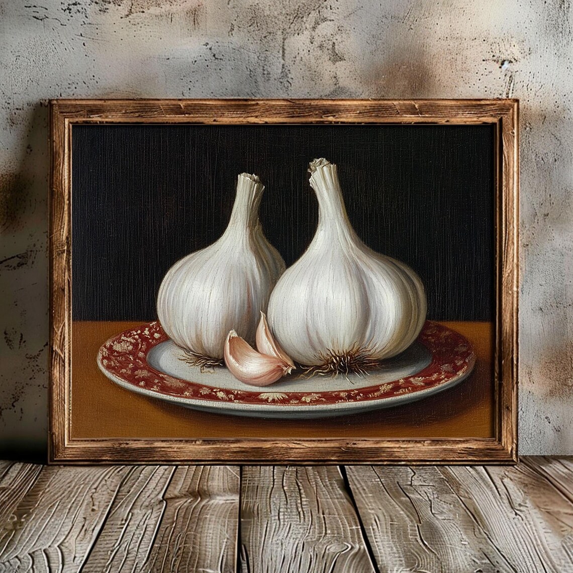 Country Kitchen Rustic Decor Garlic Still Life Print - Image 2